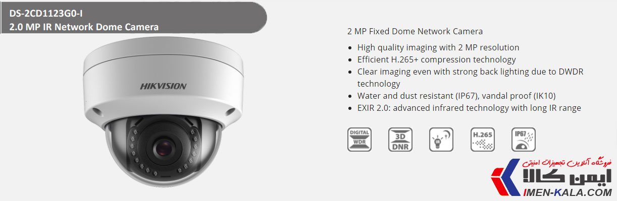 خرید و قیمت دوربین IP هایک ویژن مدل DS-2CD1123G0-I دو مگاپیکسل