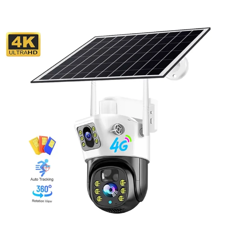 دوربین مدار بسته خورشیدی سیم کارتی دو لنز چرخشی 4G-LTE